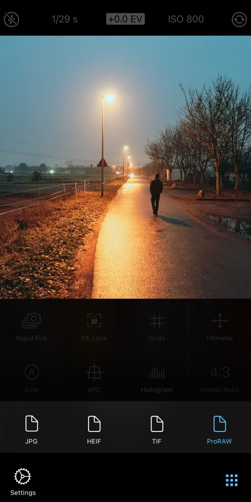 ProCamera ProRAW File Format Selection Screenshot